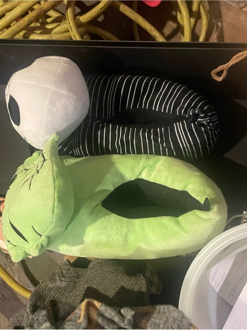 Disney Jack Skellington and Oogie Boogie Plush Slippers - White, Black, Green